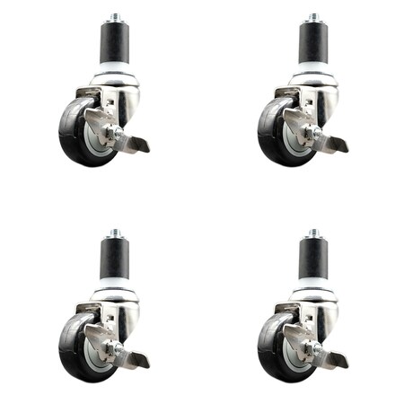 Service Caster 3 Inch 316SS Black Poly Swivel 1-5/8 Inch Expanding Stem Caster Set Brake SCC SCC-SS316EX20S314-PPUB-BLK-TLB-158-4
